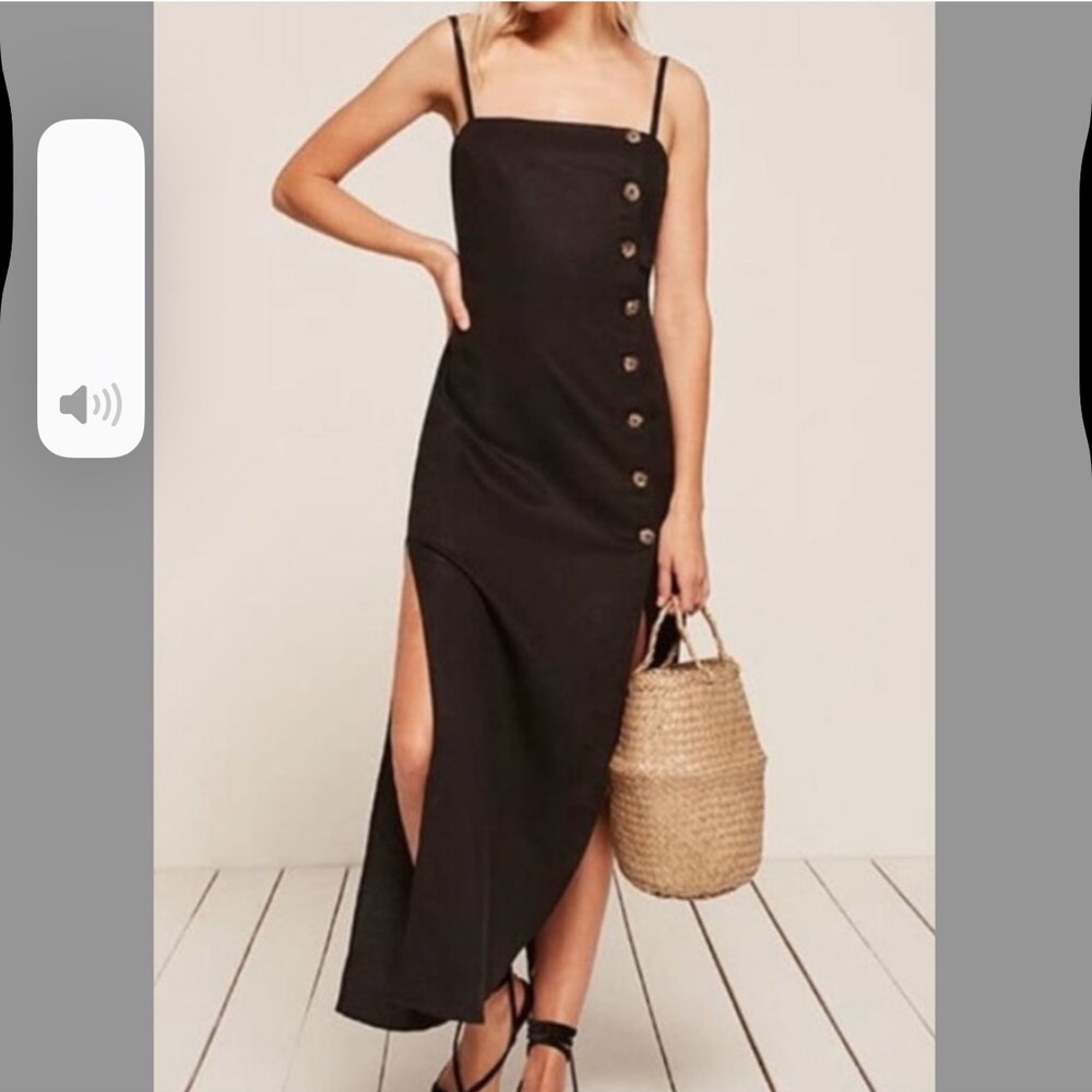 Reformation Tortoise Maxi Linen Tencel Slit Dress Black size 2